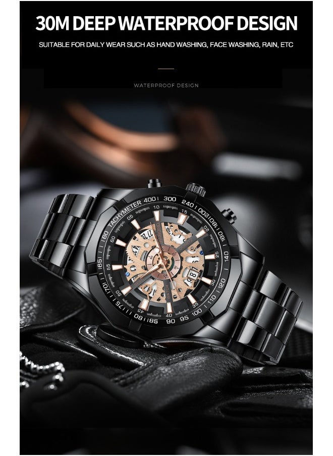 Generic - Lace-Style Non-Mechanical Waterproof Blue Men's Watch with Black Metal Band - Image 1