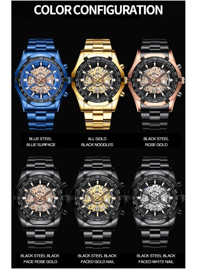 Generic - Lace-Style Non-Mechanical Waterproof Blue Men's Watch with Black Metal Band - Image 1