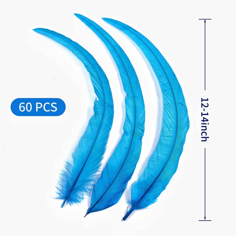 Holmgren Turquoise Rooster Tail Feathers - 60pcs 12-14inch Natural Long Rooster Tail Feathers Bulk for DIY Crafts Hats Costume and Holiday Themed Party Decoration (Turquoise) - Image 3
