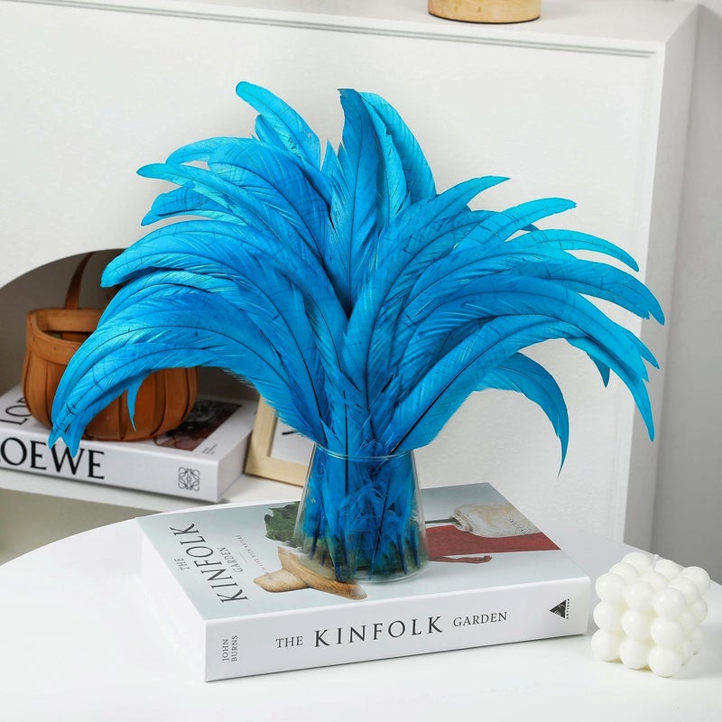 Holmgren Turquoise Rooster Tail Feathers - 60pcs 12-14inch Natural Long Rooster Tail Feathers Bulk for DIY Crafts Hats Costume and Holiday Themed Party Decoration (Turquoise) - Image 5