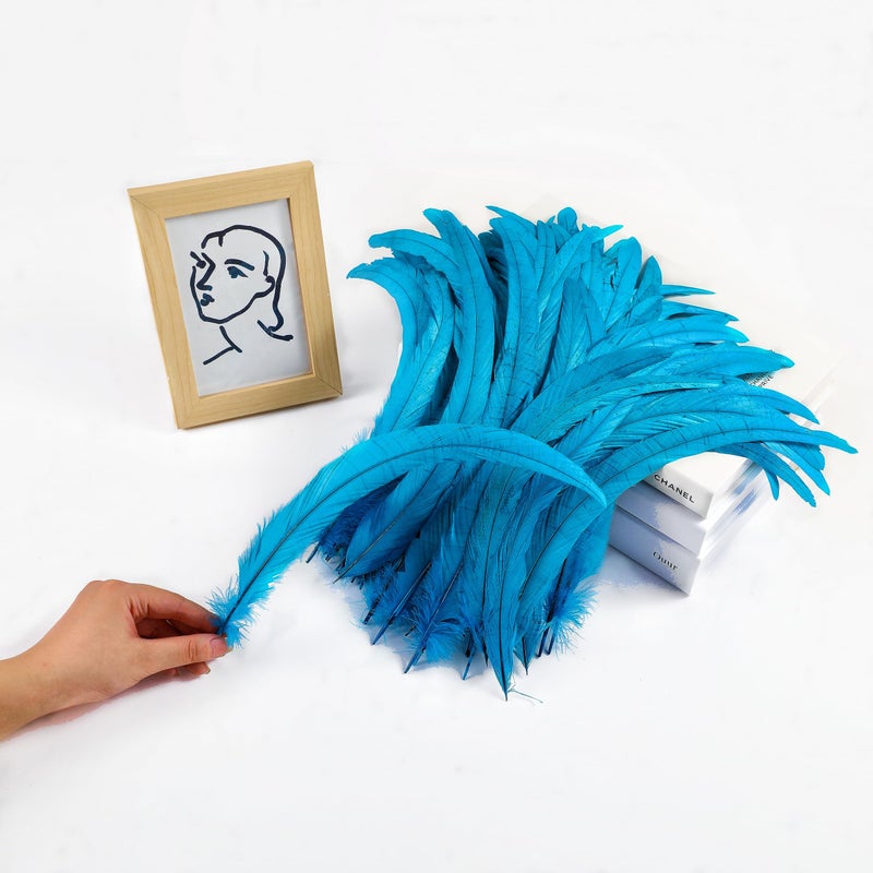 Holmgren Turquoise Rooster Tail Feathers - 60pcs 12-14inch Natural Long Rooster Tail Feathers Bulk for DIY Crafts Hats Costume and Holiday Themed Party Decoration (Turquoise) - Image 2
