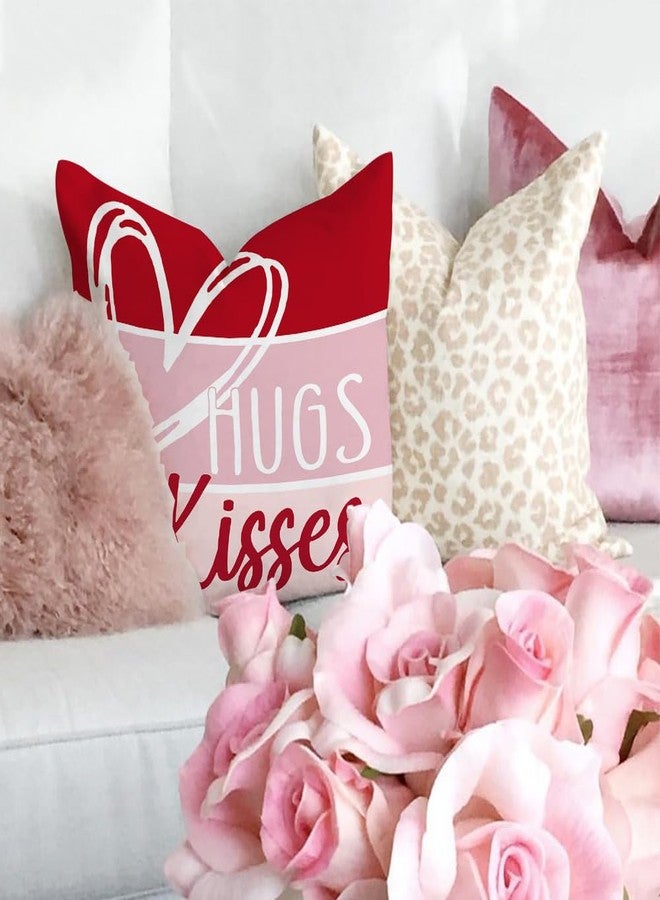 GEEORY Valentine's Day Hello Valentine Hugs & Kisses Throw Pillow Covers 18x18 Inch Set of 4, Red Heart XOXO Striped Decorative Farmhouse Wedding Cushion Cases for Home Decoration (Pink) G659-18 - Image 2