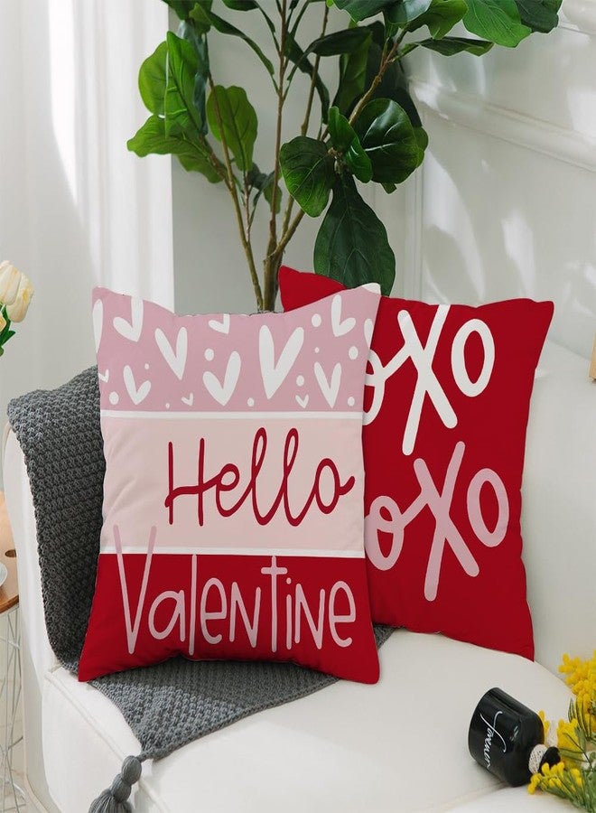GEEORY Valentine's Day Hello Valentine Hugs & Kisses Throw Pillow Covers 18x18 Inch Set of 4, Red Heart XOXO Striped Decorative Farmhouse Wedding Cushion Cases for Home Decoration (Pink) G659-18 - Image 4