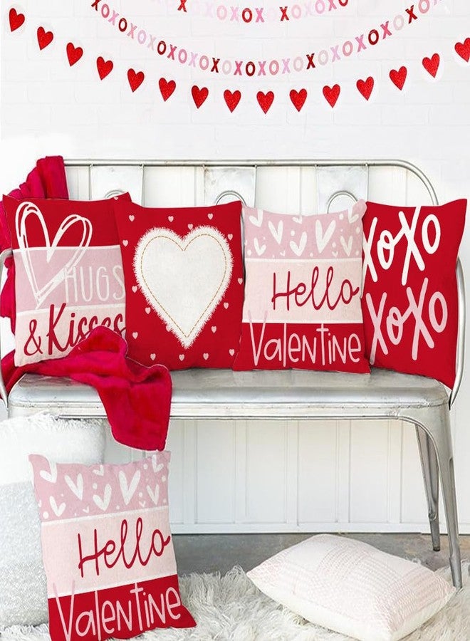 GEEORY Valentine's Day Hello Valentine Hugs & Kisses Throw Pillow Covers 18x18 Inch Set of 4, Red Heart XOXO Striped Decorative Farmhouse Wedding Cushion Cases for Home Decoration (Pink) G659-18 - Image 3
