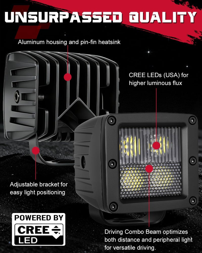 OFFROADTOWN LED Cubes, 3 Inch 80W CREE LED Pods Offroad Fog Lights Driving Ditch Backup Reverse Light for for Trucks UTV SUV ATV Motorcycle Pickup Boat - 2Pcs Driving Combo Beam - Image 3