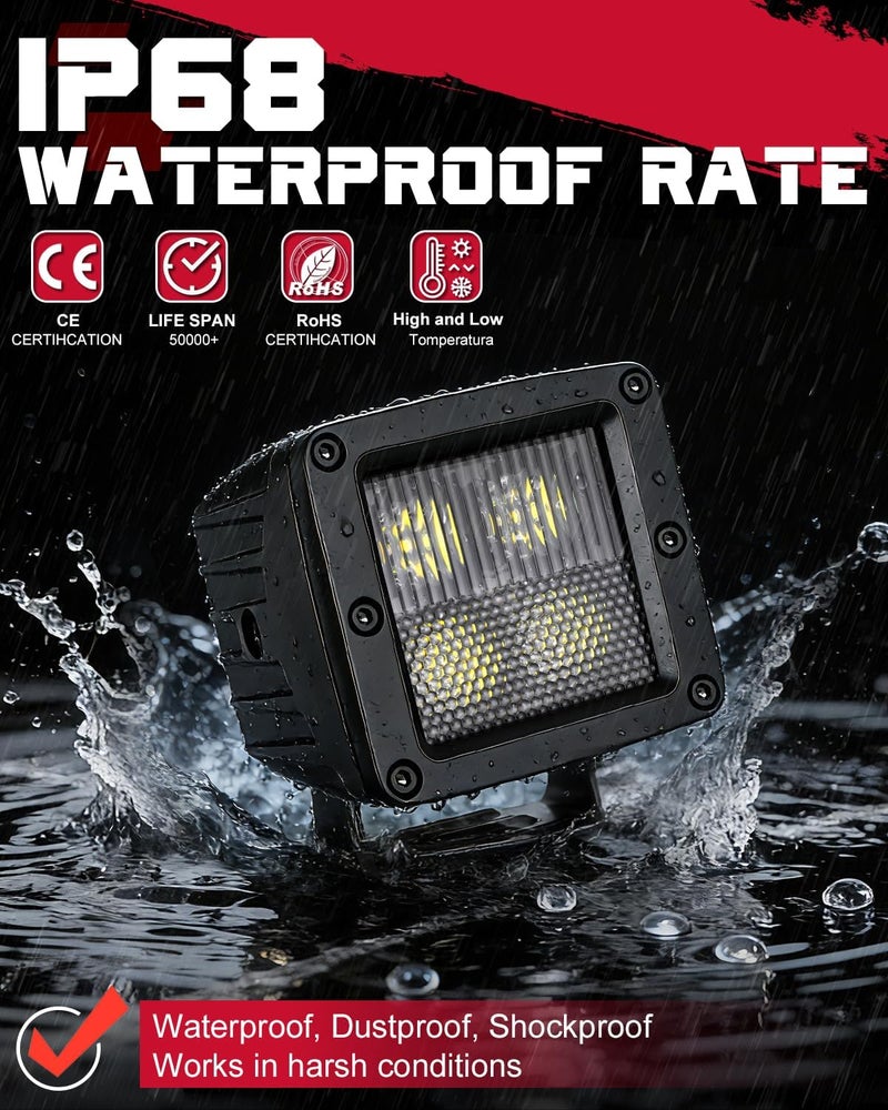 OFFROADTOWN LED Cubes, 3 Inch 80W CREE LED Pods Offroad Fog Lights Driving Ditch Backup Reverse Light for for Trucks UTV SUV ATV Motorcycle Pickup Boat - 2Pcs Driving Combo Beam - Image 5