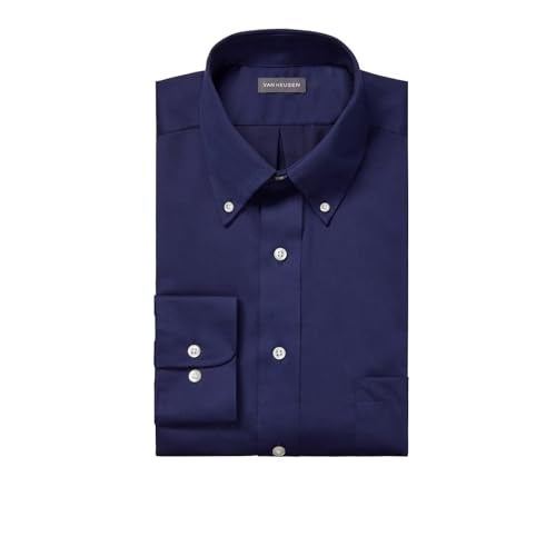 Van Heusen Regular Fit Twill Solid Button Down Collar Dress Shirt, Navy, XX-Large - Image 3