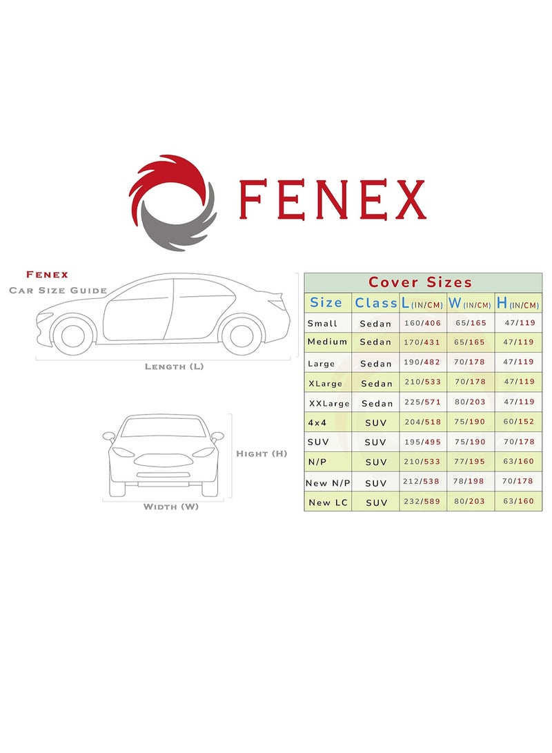 fenex Product image Fenex Car Cover [XLarge] – All-Weather Protection | Waterproof, UV-Resistant, Dustproof, Breathable | Indoor/Outdoor Use | Door Zipper & Mirror Pockets | Fits Sedan cars (533 × 177 × 121 cm) - Image 4
