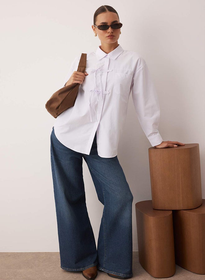 trendyol White Front Piping Detailed Woven Shirt - Image 1