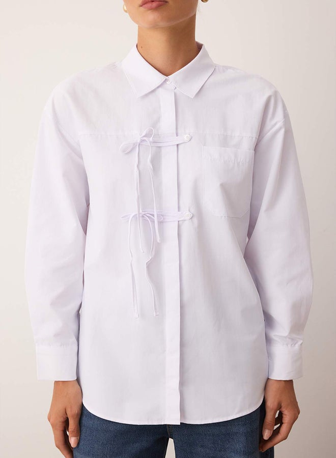 trendyol White Front Piping Detailed Woven Shirt - Image 3