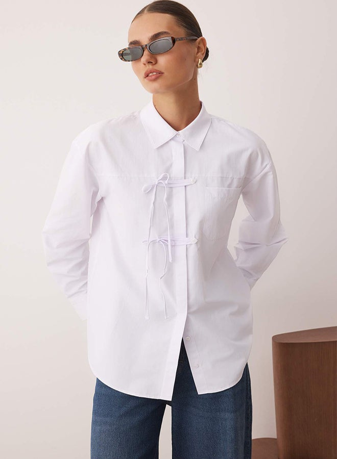 trendyol White Front Piping Detailed Woven Shirt - Image 2