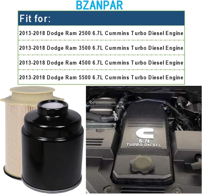 BZANPAR Fuel Filter Water Separator Set for Dodge Ram 2500 3500 4500 5500 6.7L Cummins Turbo Diesel Engines (2013-2018) - Image 2