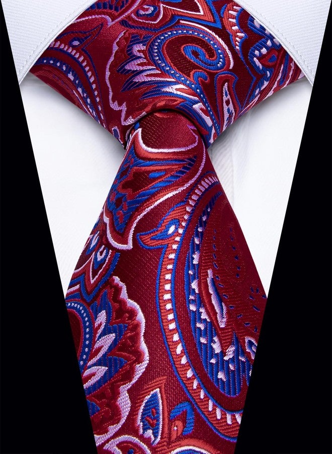 YourTies Paisley Men's Necktie Woven Silk Floral Ties for Men Designer Formal Business Party Wedding, 01 Red Blue Floral, One size - Image 2