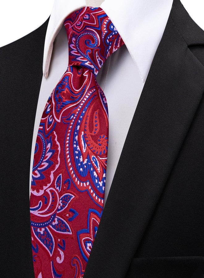 YourTies Paisley Men's Necktie Woven Silk Floral Ties for Men Designer Formal Business Party Wedding, 01 Red Blue Floral, One size - Image 4