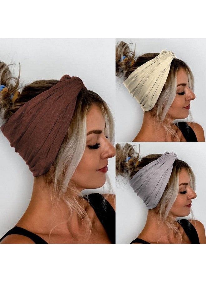 Catery Wide Headbands Stretch Head Bands Boho Turban Headband Head Wraps Hair Bands For Women And Girls Pack Of 3 (Brown)  - Image 2