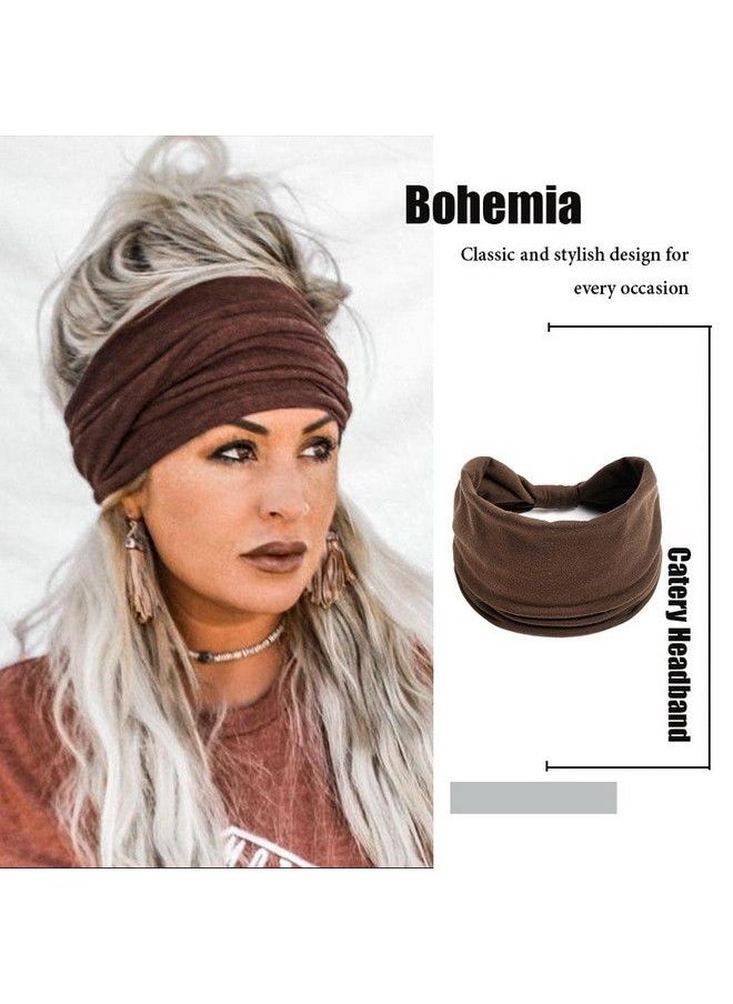 Catery Wide Headbands Stretch Head Bands Boho Turban Headband Head Wraps Hair Bands For Women And Girls Pack Of 3 (Brown)  - Image 3