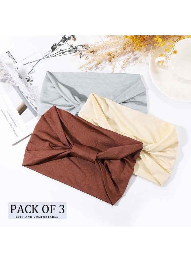 Catery Wide Headbands Stretch Head Bands Boho Turban Headband Head Wraps Hair Bands For Women And Girls Pack Of 3 (Brown)  - Image 4