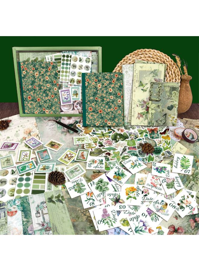 Bluejw Retro Scrapbook Green Suit Hand Book Sticker 260 Flowers And Plants DIY Hand Book Material Set - Image 1