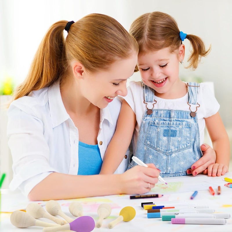 PLULON 25 Pcs Mini Wooden Maracas Unfinished Maracas for Fiesta Party Decorations with 27 Pcs Colorful Painting Tools Maracas Musical for Mexican Party Favors Cinco De Mayo Party Supplies - Image 5