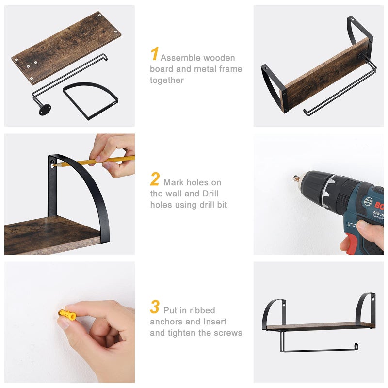 Bty Paper Towel Holder With Shelf, Vintage Farmhouse Wall Mounted Paper Towel Holder Under Cabinet Spice Rack For Kitchen, Bathroom Toilet Paper Dispenser Rustic Brown - Image 4