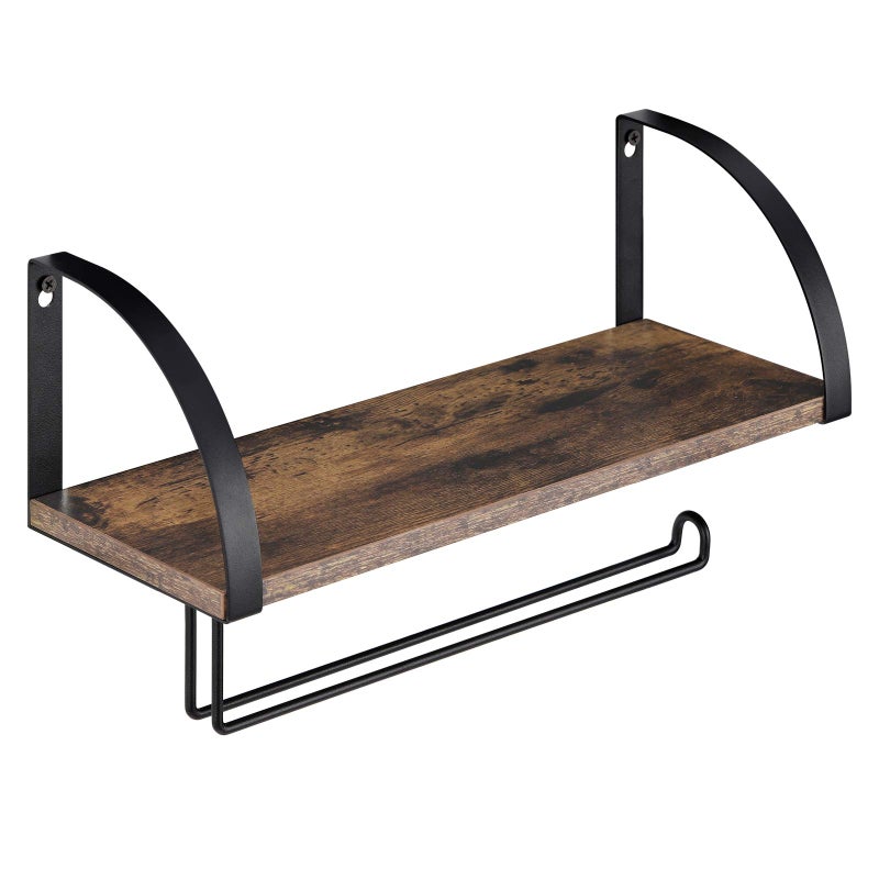 Bty Paper Towel Holder With Shelf, Vintage Farmhouse Wall Mounted Paper Towel Holder Under Cabinet Spice Rack For Kitchen, Bathroom Toilet Paper Dispenser Rustic Brown - Image 1