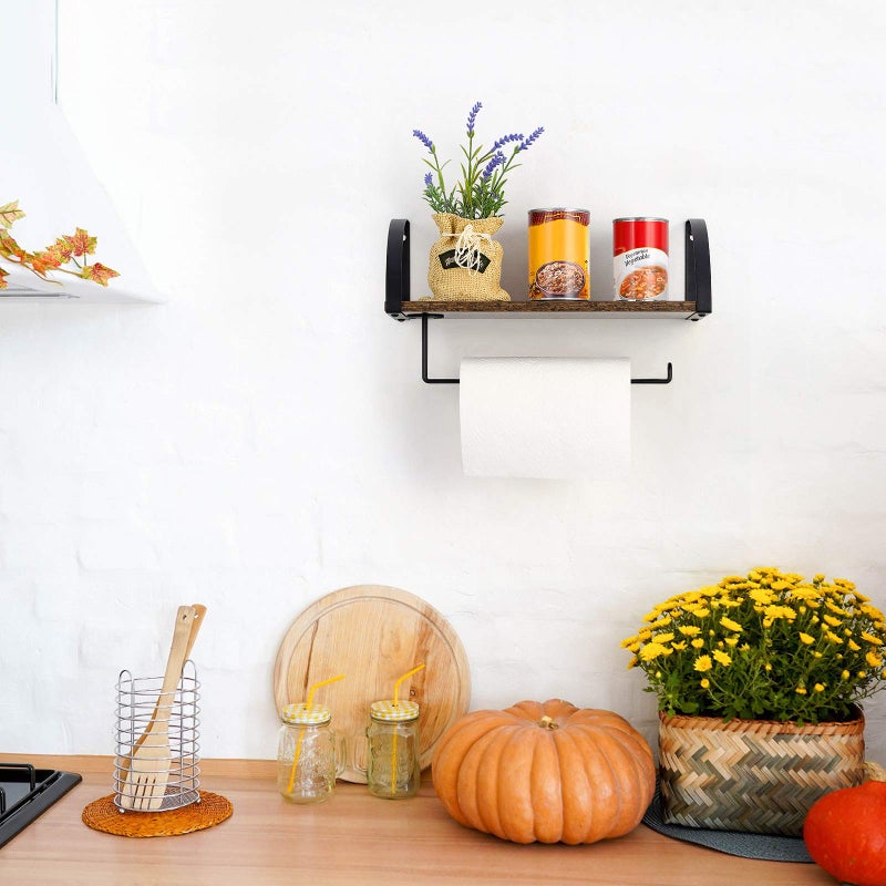 Bty Paper Towel Holder With Shelf, Vintage Farmhouse Wall Mounted Paper Towel Holder Under Cabinet Spice Rack For Kitchen, Bathroom Toilet Paper Dispenser Rustic Brown - Image 5