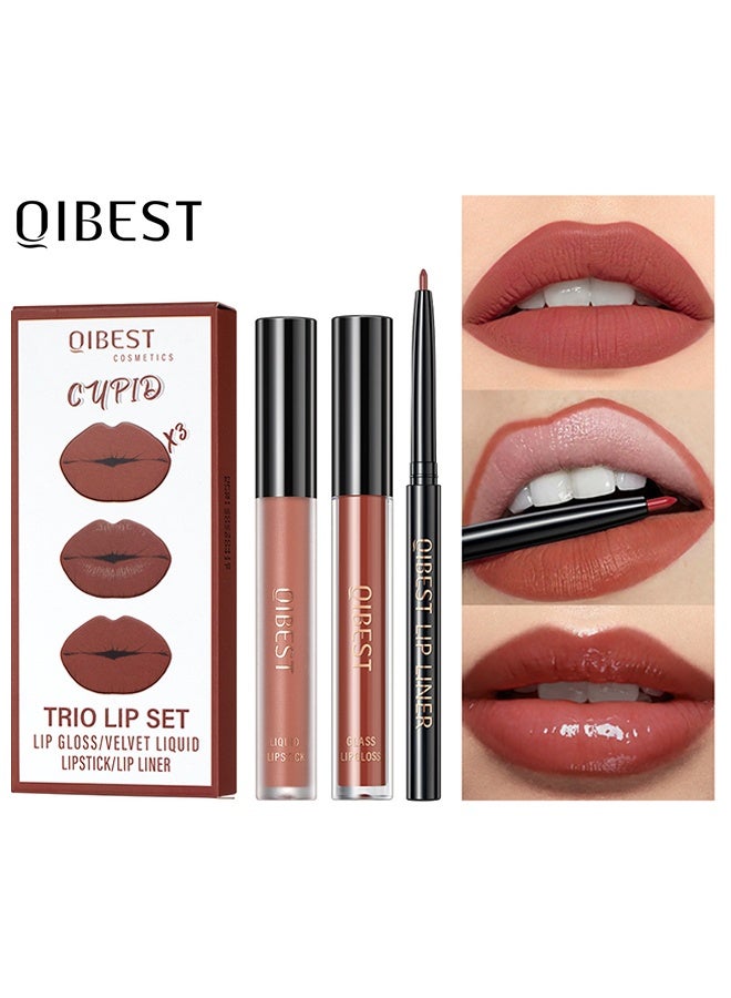 QiBest Lip Liner Lip Gloss and Velvet Liquid Lipstick Makeup Set Matte Lip Liner Kit Waterproof Long Lasting Not Fade Liquid Lipstick Kit for Daily Makeup #02 - Image 1
