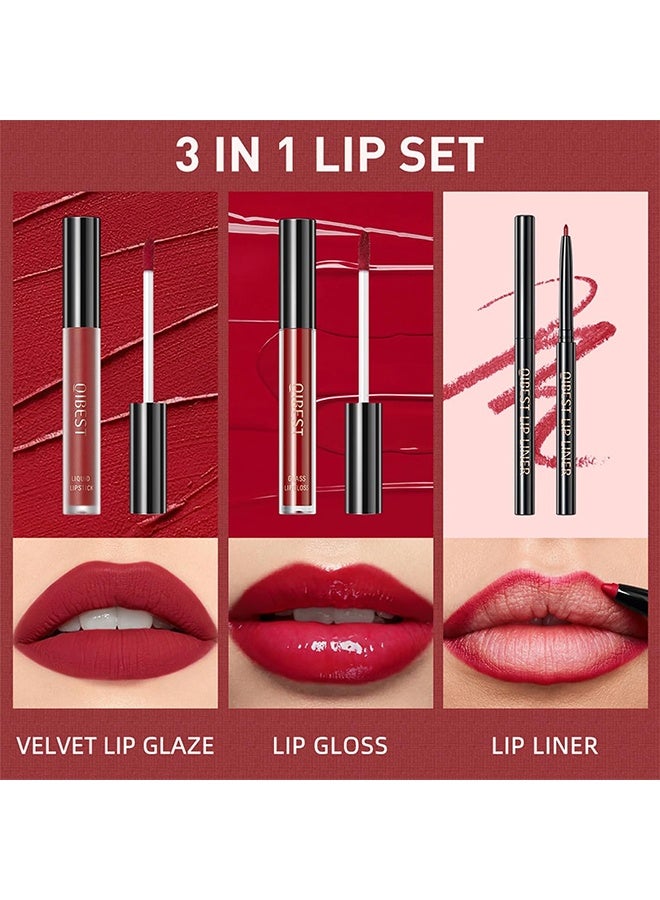 QiBest Lip Liner Lip Gloss and Velvet Liquid Lipstick Makeup Set Matte Lip Liner Kit Waterproof Long Lasting Not Fade Liquid Lipstick Kit for Daily Makeup #02 - Image 3