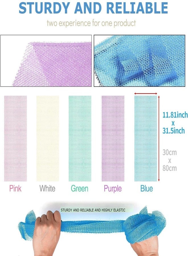 UJFQBH 5 Pieces African Bath Sponge African Net Long Net Bath Sponge Exfoliating Shower Body Scrubber Back Scrubber Skin Smoother,Great for Daily Use (Purple, Pink, Green, Blue, White) - Image 3