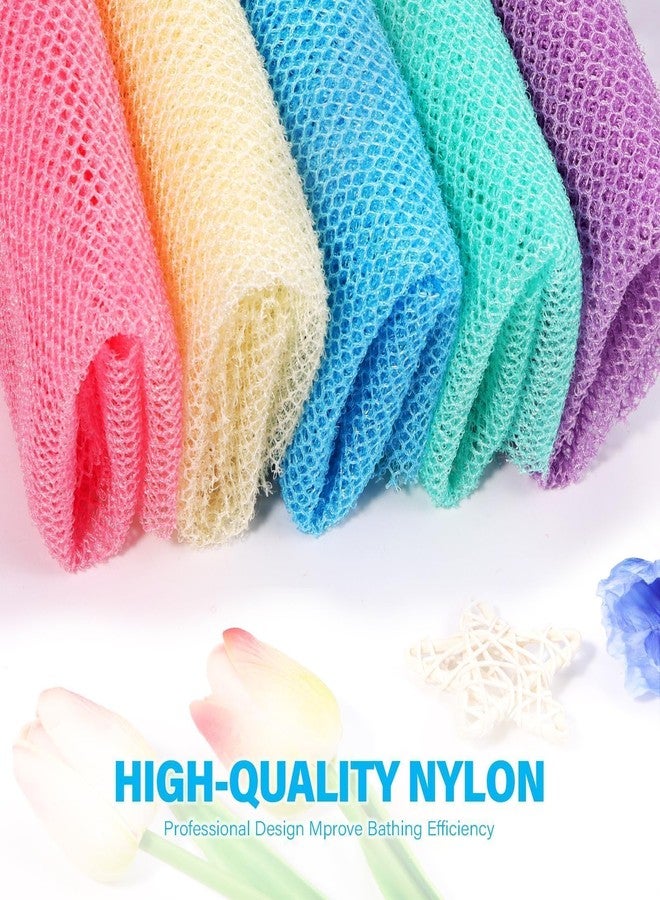 UJFQBH 5 Pieces African Bath Sponge African Net Long Net Bath Sponge Exfoliating Shower Body Scrubber Back Scrubber Skin Smoother,Great for Daily Use (Purple, Pink, Green, Blue, White) - Image 4