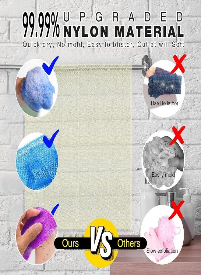 UJFQBH 5 Pieces African Bath Sponge African Net Long Net Bath Sponge Exfoliating Shower Body Scrubber Back Scrubber Skin Smoother,Great for Daily Use (Purple, Pink, Green, Blue, White) - Image 2