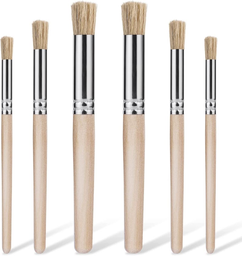 Just Flowers 6Pcs Wooden Stencil Brushes, Natural Bristle Stencil Brushes for Acrylic Painting, Oil Painting, Watercolor Painting, Card Making, DIY Art Crafts Project (3 Sizes) - Image 1