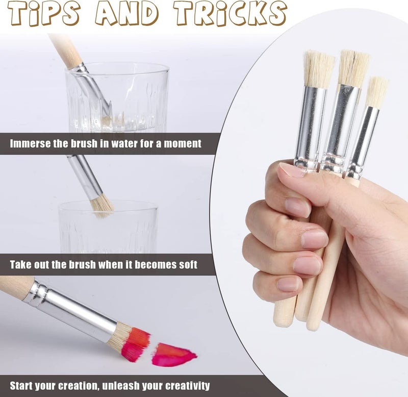 Just Flowers 6Pcs Wooden Stencil Brushes, Natural Bristle Stencil Brushes for Acrylic Painting, Oil Painting, Watercolor Painting, Card Making, DIY Art Crafts Project (3 Sizes) - Image 4