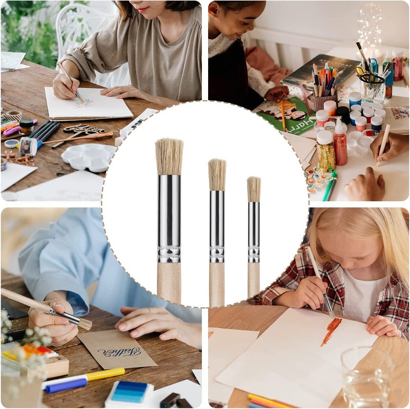 Just Flowers 6Pcs Wooden Stencil Brushes, Natural Bristle Stencil Brushes for Acrylic Painting, Oil Painting, Watercolor Painting, Card Making, DIY Art Crafts Project (3 Sizes) - Image 3