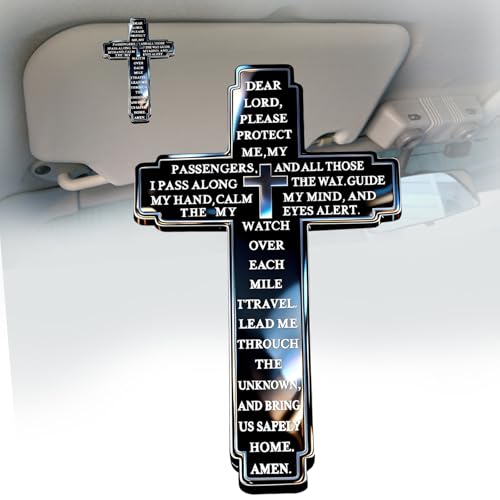 Cranviech 2 Pack Cross Sun Visor Clip Christian Car Charm Set for Couples Family New Drivers Drive Safe Gift Black - Image 1