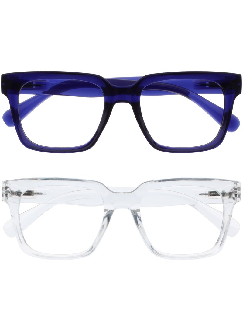 OPULIZE نظارات قراءة حجب الضوء الأزرق ERA للنساء والرجال، إطار كبير مع حماية UV400 ومضادة للانعكاس، نظارات كمبيوتر مضادة للتوهج، زرقاء شفافة +2.00 (عبوة من 2) - Image 1