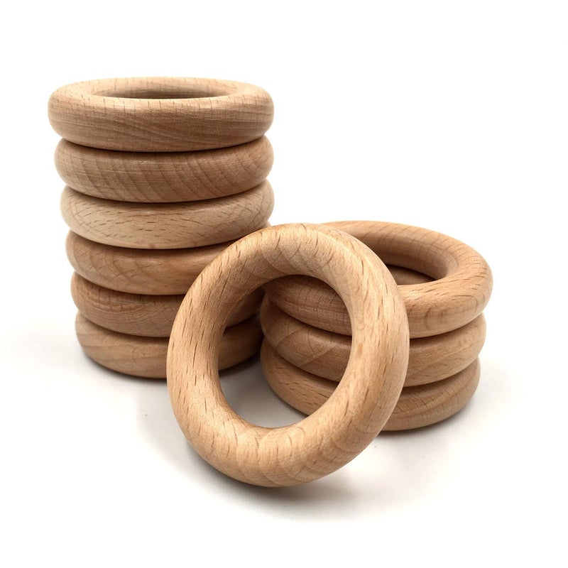 HEOCAKR Natural Beech Wood Rings 10 Pcs Unfinished 5cm Solid Wooden Rings Circles Without Paint for Craft Connectors Jewelry Making