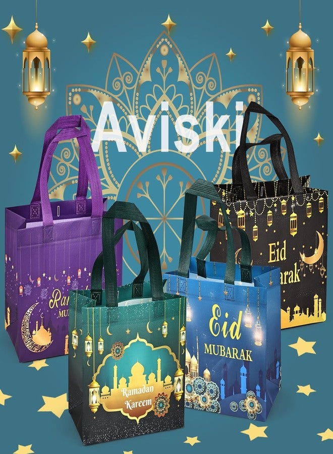 Aviski 4PCS Eid Mubarak Reusable Gift Bags, Treat Bags with Handles, Ramadan Mubarak Party Bags, Multifunctional Non-Woven Eid Bags for Gifts Wrapping, Ramadan Kareem Party Supplies, 9.2"×8.7"×4.3" - Image 3