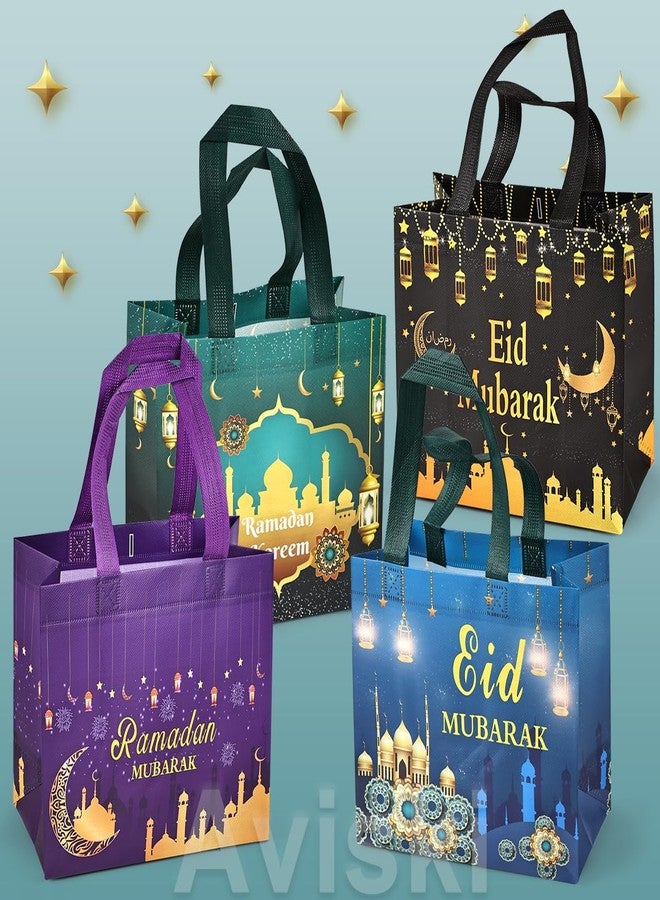 Aviski 4PCS Eid Mubarak Reusable Gift Bags, Treat Bags with Handles, Ramadan Mubarak Party Bags, Multifunctional Non-Woven Eid Bags for Gifts Wrapping, Ramadan Kareem Party Supplies, 9.2"×8.7"×4.3" - Image 4