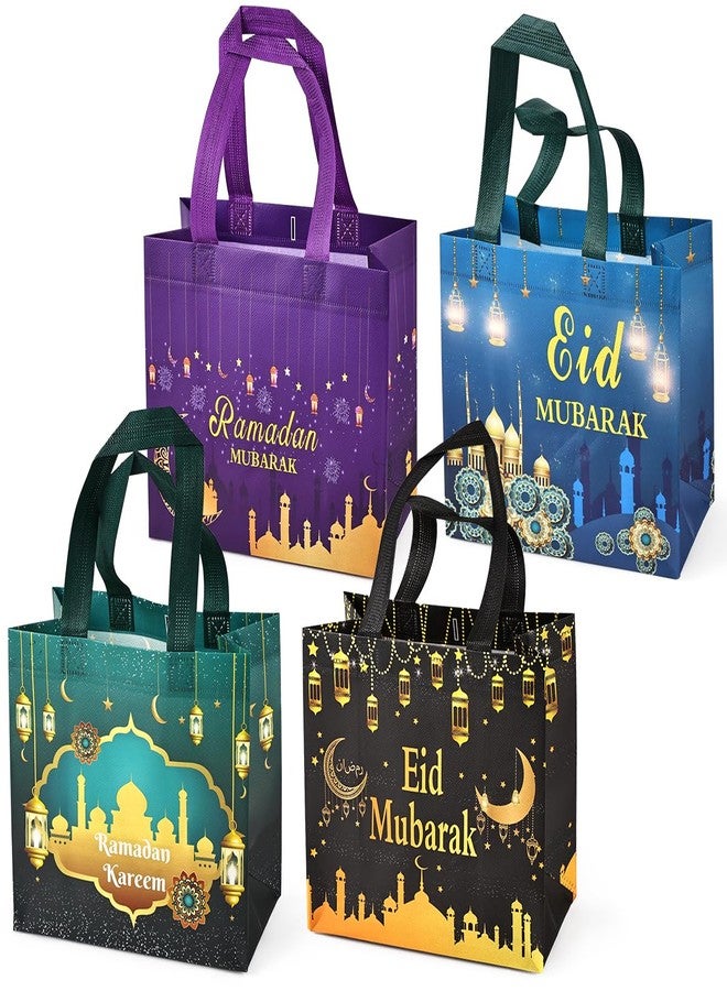 Aviski 4PCS Eid Mubarak Reusable Gift Bags, Treat Bags with Handles, Ramadan Mubarak Party Bags, Multifunctional Non-Woven Eid Bags for Gifts Wrapping, Ramadan Kareem Party Supplies, 9.2"×8.7"×4.3" - Image 1