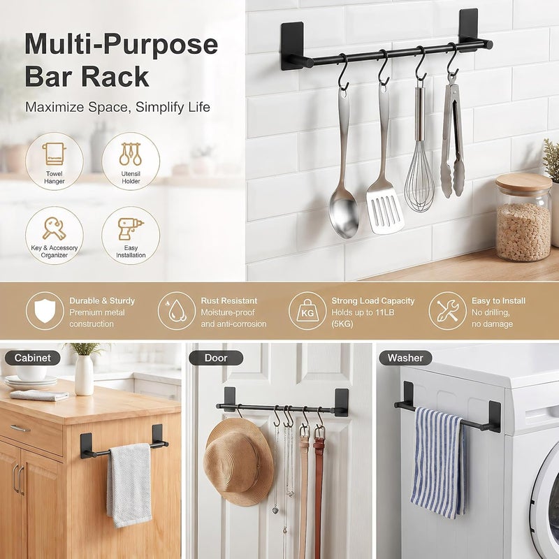 Songtec Adhesive Black Towel Bar 9-inch, Stick On Bath Towel Rack, Hand Towel Holders, No Drilling on Wall - Black - Image 3