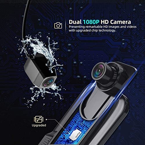 AUSHA® Full HD Mirror Dash Camera for Car with 10" Touch Screen, Waterproof Rear View Camera, Night Vision, Parking Assistance, G-Sensor - Image 2