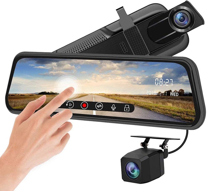 AUSHA® Full HD Mirror Dash Camera for Car with 10" Touch Screen, Waterproof Rear View Camera, Night Vision, Parking Assistance, G-Sensor - Image 1