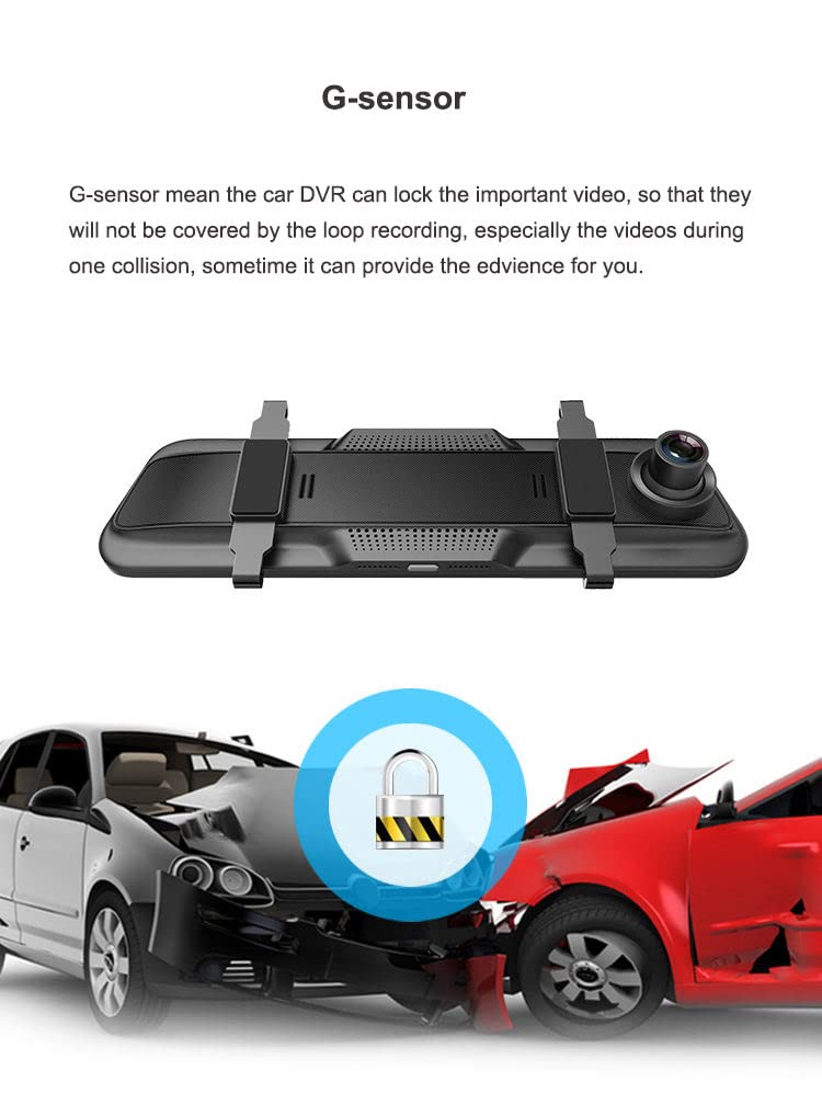 AUSHA® Full HD Mirror Dash Camera for Car with 10" Touch Screen, Waterproof Rear View Camera, Night Vision, Parking Assistance, G-Sensor - Image 3