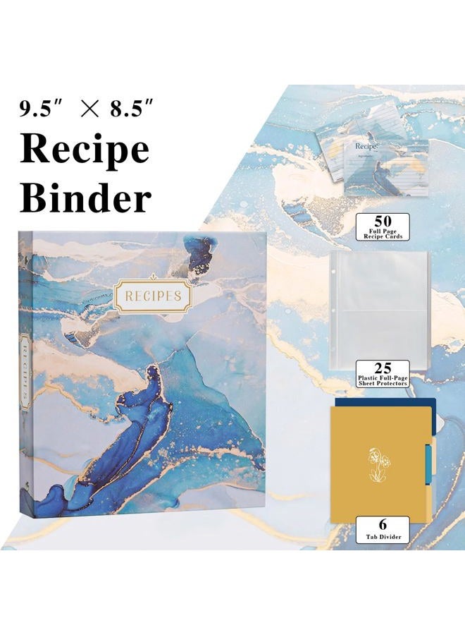 Hiwhy Recipe 3 Ring 8.5x9.5, Full Page 3 Ring Recipe Organizer Set with 25 Slot Pages & 50 Recipe Cards & 6 Divider Pages, Recipe Book for Make Your Own Recipe Sleek Kitchen Design Blue - Image 2