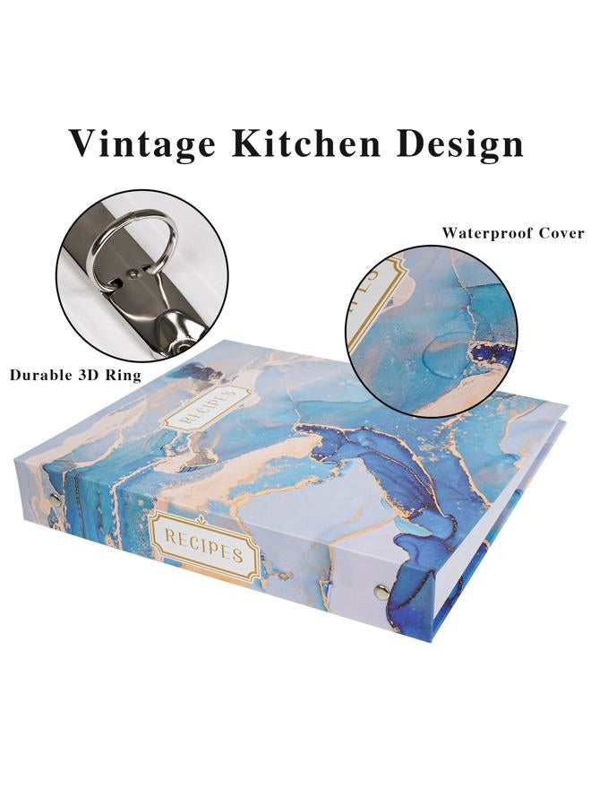 Hiwhy Recipe 3 Ring 8.5x9.5, Full Page 3 Ring Recipe Organizer Set with 25 Slot Pages & 50 Recipe Cards & 6 Divider Pages, Recipe Book for Make Your Own Recipe Sleek Kitchen Design Blue - Image 4