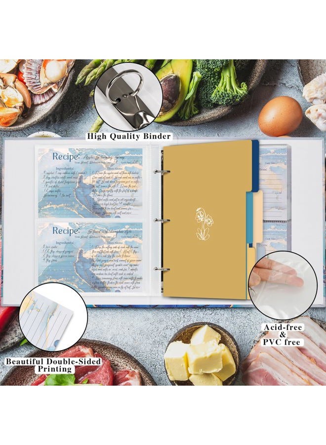 Hiwhy Recipe 3 Ring 8.5x9.5, Full Page 3 Ring Recipe Organizer Set with 25 Slot Pages & 50 Recipe Cards & 6 Divider Pages, Recipe Book for Make Your Own Recipe Sleek Kitchen Design Blue - Image 5