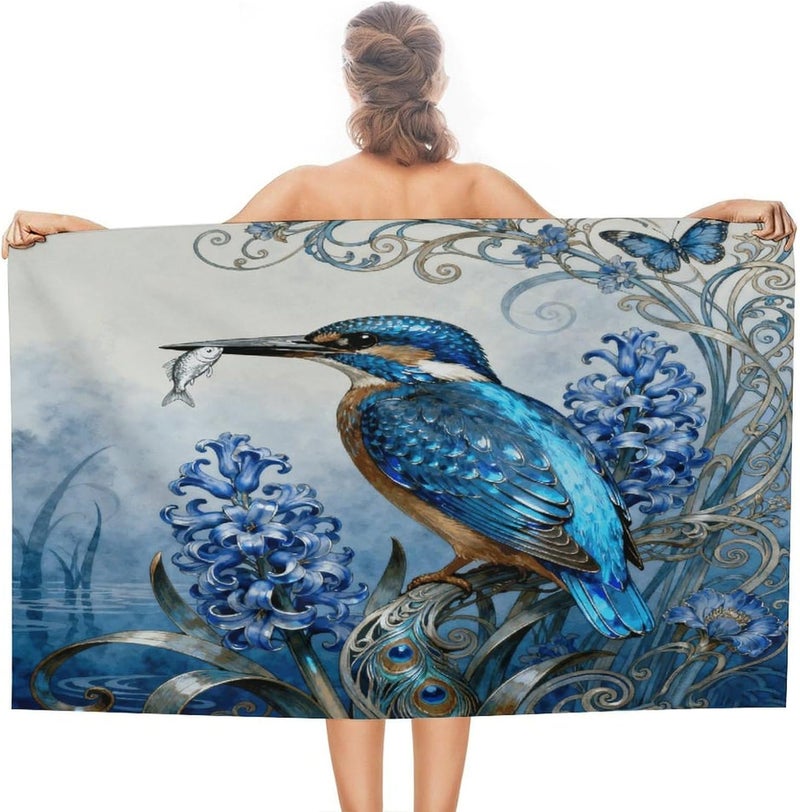 Beach Towel 31"x51" Lightweight, Super Absorbent Sandproof Towels Kingfisher Hyacinth Bloom Double-Sided Plush Towel for Adults, Travel, Pool, Gym & Sports Sand-Free Quick-Dry Bath Towels - Image 1