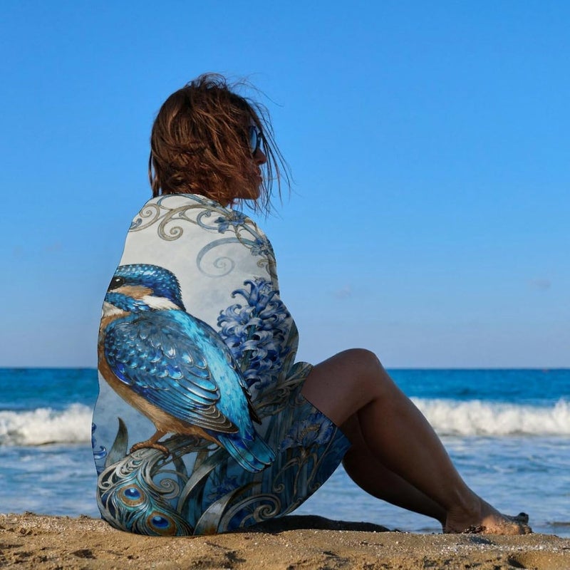 Beach Towel 31"x51" Lightweight, Super Absorbent Sandproof Towels Kingfisher Hyacinth Bloom Double-Sided Plush Towel for Adults, Travel, Pool, Gym & Sports Sand-Free Quick-Dry Bath Towels - Image 4