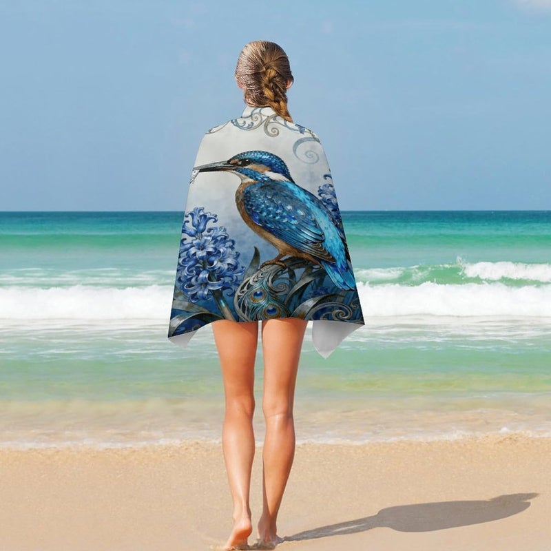 Beach Towel 31"x51" Lightweight, Super Absorbent Sandproof Towels Kingfisher Hyacinth Bloom Double-Sided Plush Towel for Adults, Travel, Pool, Gym & Sports Sand-Free Quick-Dry Bath Towels - Image 5